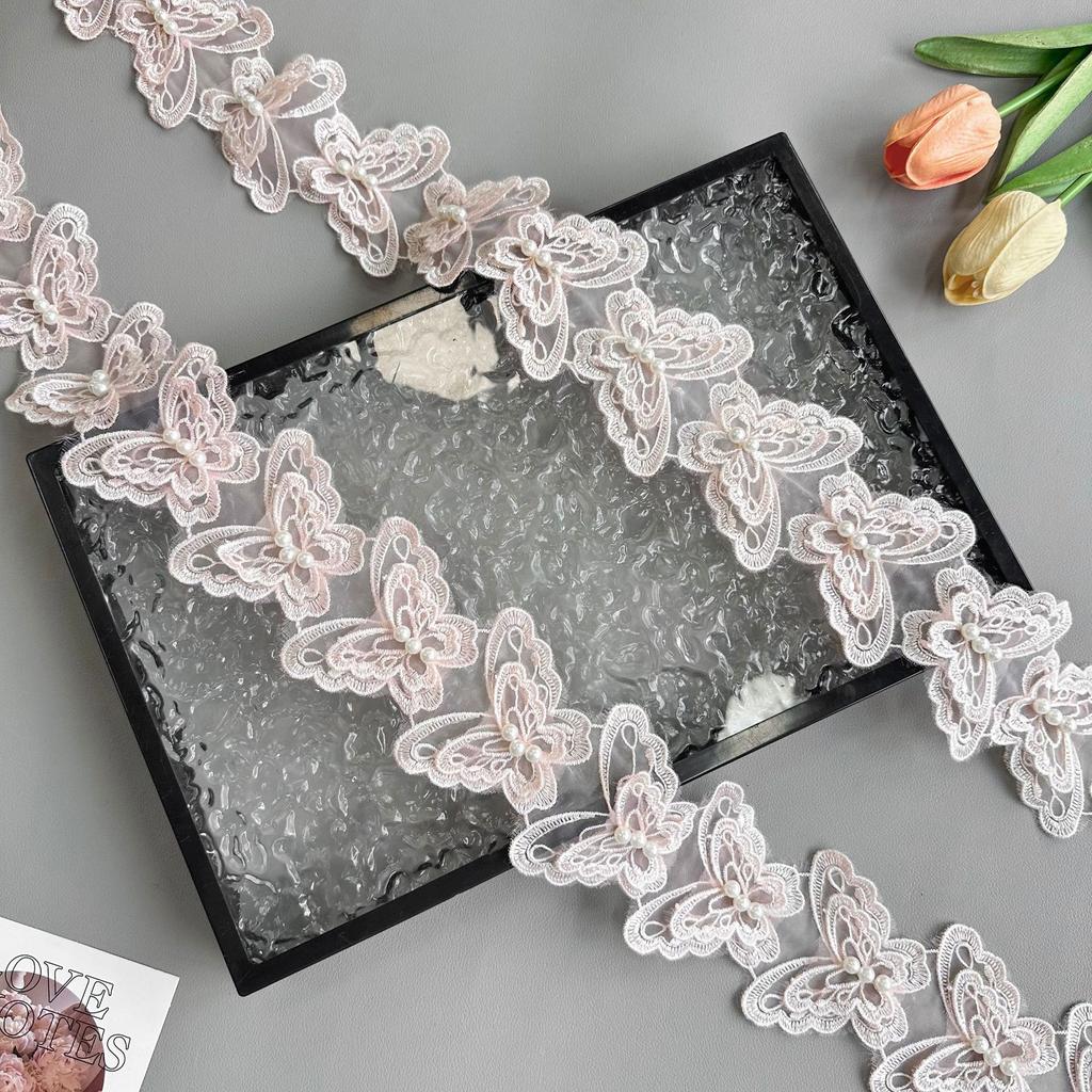 Eugen Yarn Embroidery Skirt Headdress Hair Accessories Decorative Decal Barcode Lace Double Embroidery Butterfly Bead Lace