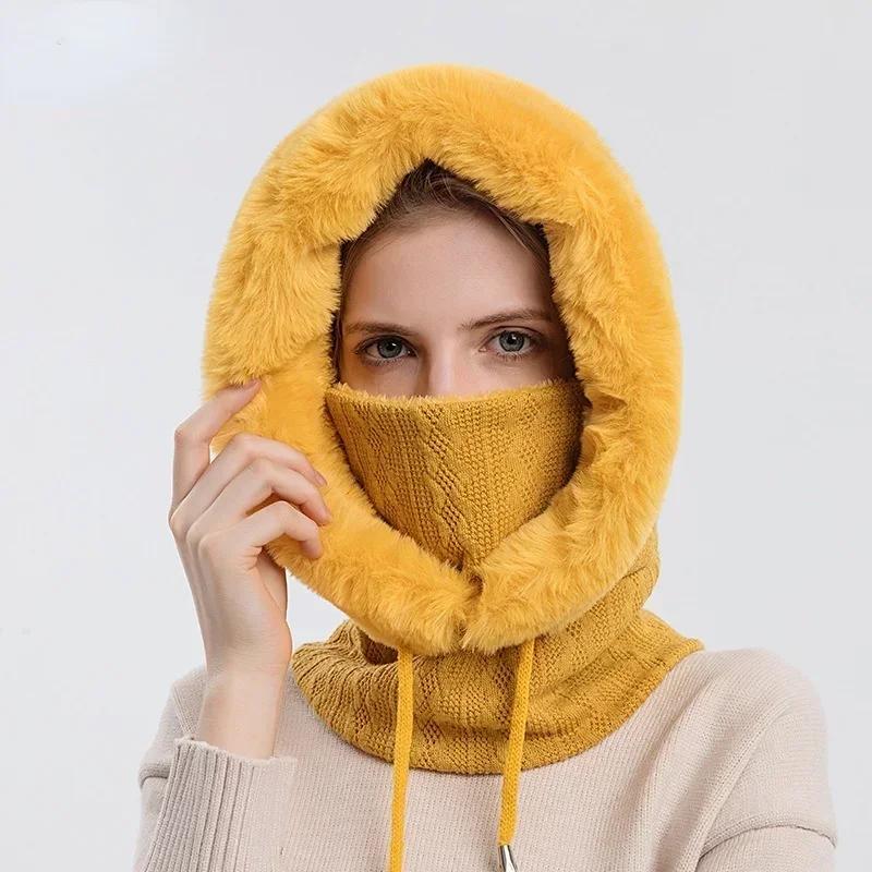 One Piece Hat Mask Neck Strap Integrated Hat Cold Proof Equipment Outdoor Skiing Windproof Hat Thick Plush