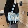 Women's Preppy Style Bow Nylon Shoulder Bag Versatile Solid Color Zipper Sweet Tote Bag for Commuting & Casual Outings CLE