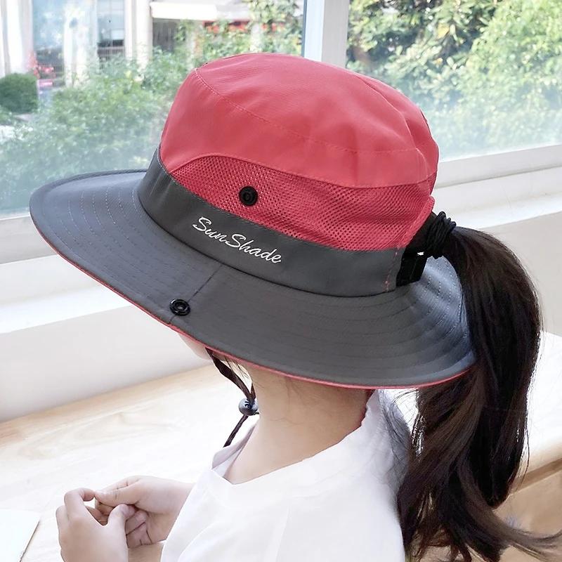 6-8 Years Child-Parent Summer Outdoor Ponytail Bucket Hat Girls Sun Hats Female Breathable Beach Fisherman Hat Panama For Women