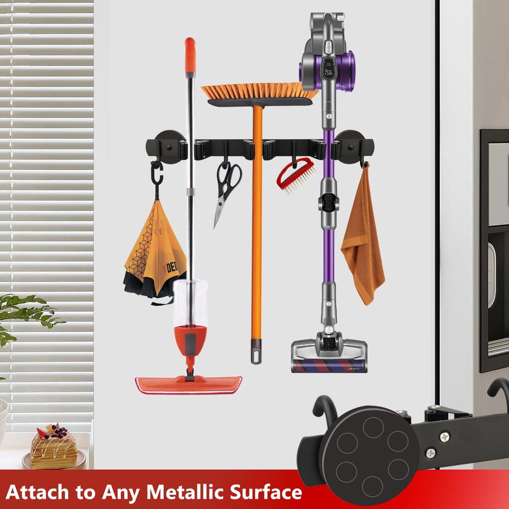 ULIBERMAGNET Magnetic Mop Broom Mobile Magnetic Broom Holder Wall Mounted Utility Storage Mop and Shovel Hanger for and Yard Holder, Heavy-Duty Rack,