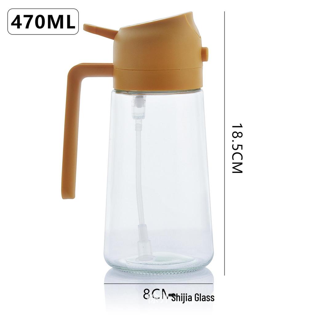 470ml Dual-Use Glass Oil Dispenser: Press & Spray Large-Capacity Kitchen Bottle with Adjustable Spray Function