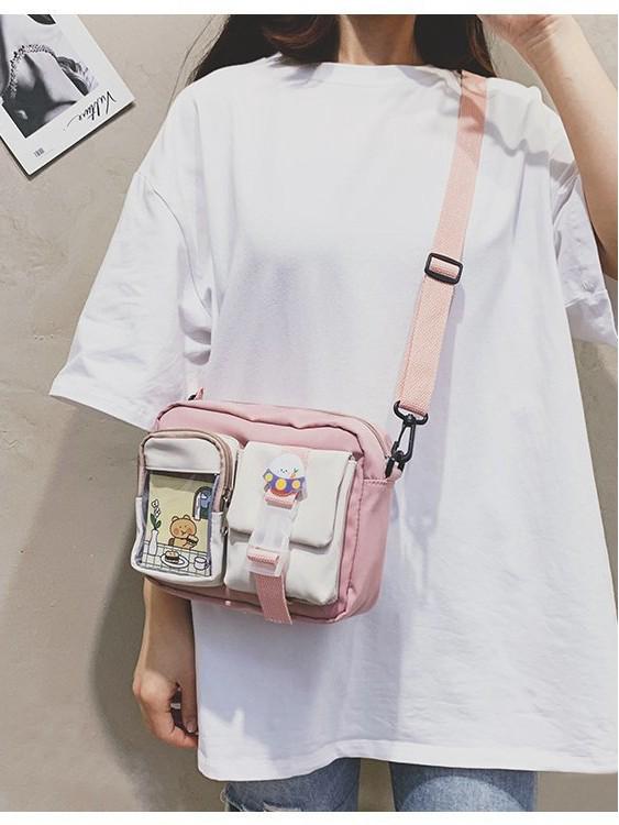 Mori Styl Korejská Plátěná Crossbody Taška Velké Kapacity – Roztomilá Studentská Čtvercová Taška přes Rameno pro Telefon a Fotoaparát