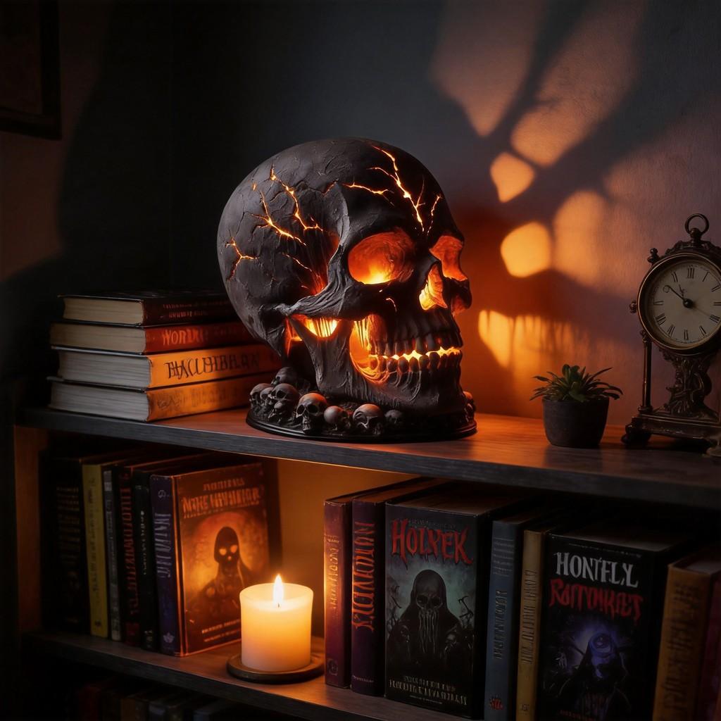 Halloween Skull Light Resin Garden Decor With Led For Outdoor Yard Ambiance