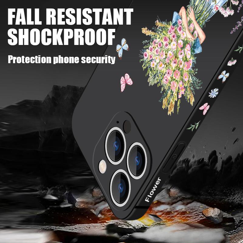 Luxury Girl Flower Lanyard Case For iPhone 15 16 17 Pro Max Soft Silicone Cover Coque For iPhone 11 12 13 14 Pro Max 16E 17 Air