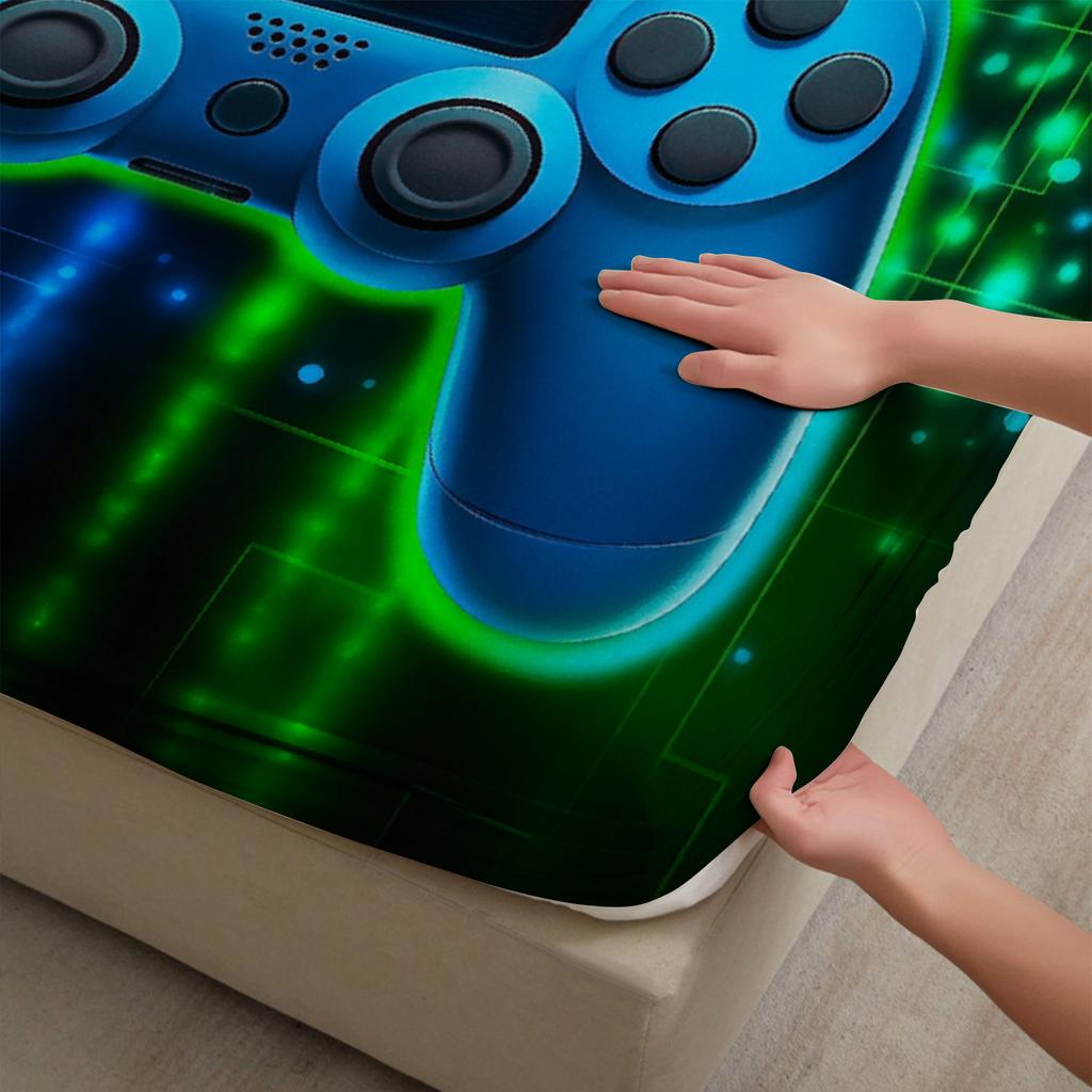 3PCs Cool Gamer Sheet Set Soft Digital Printed Fitted Sheet Set With 2 Pillowcases Birthday Gifts For Boys Bedroom Decor