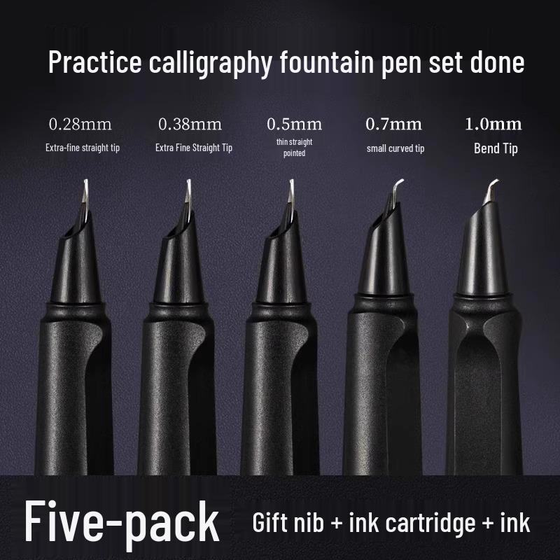 Curved Nib Fountain Pen for Students - Gold Style Calligraphy Pen with Replaceable Ink Cartridges