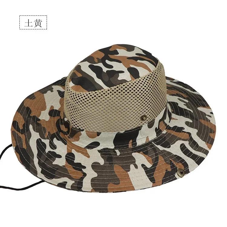 Camouflage Mesh Bucket Hats Wide Brim Beach Hat UV Protection Breathable Hunting Fishing Climbing Hiking Hat Outdoor Men Sun Hat