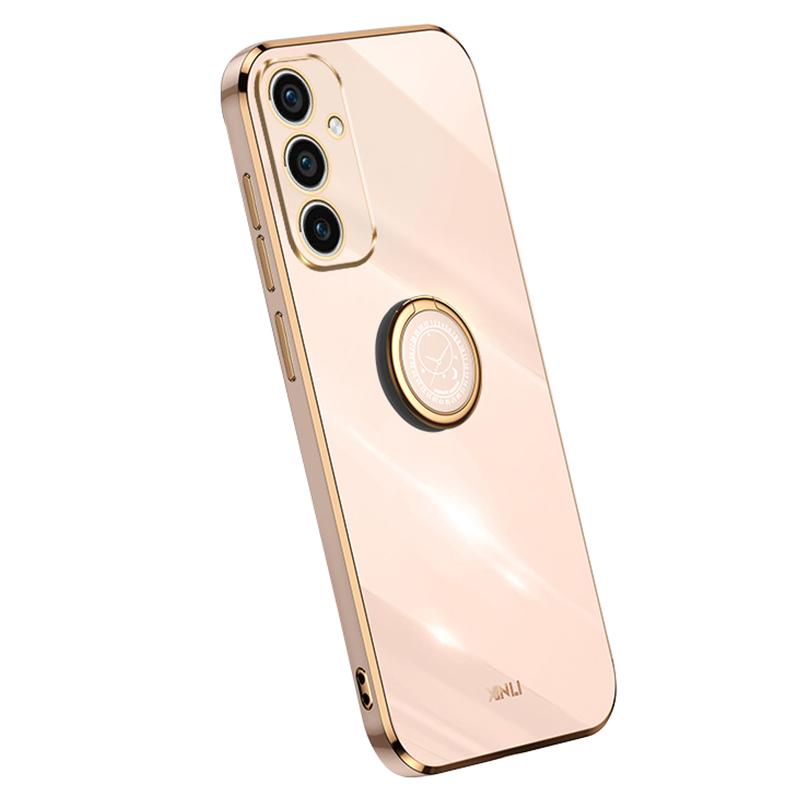 XINLI For Samsung Galaxy A35 5G Phone Case with Kickstand Plating Gold Edge Soft TPU Cover