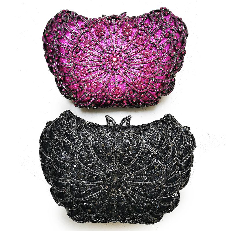 WHTUOHENG Women Crystal Evening Bag Clutches Fuchsia/Hot Pink Rhinestone Bags Luxury Diamond Clutches Lady Party Prom Handbag