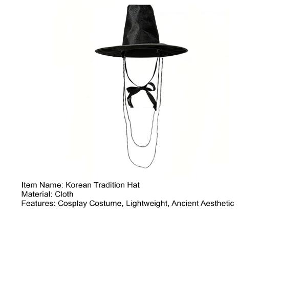 Elegant Stage Costume Hat Korean Traditional Hat, Anime Cosplay Accessory, Performance Flat Cultural Party Top with Beaded Chain for Cosplay,