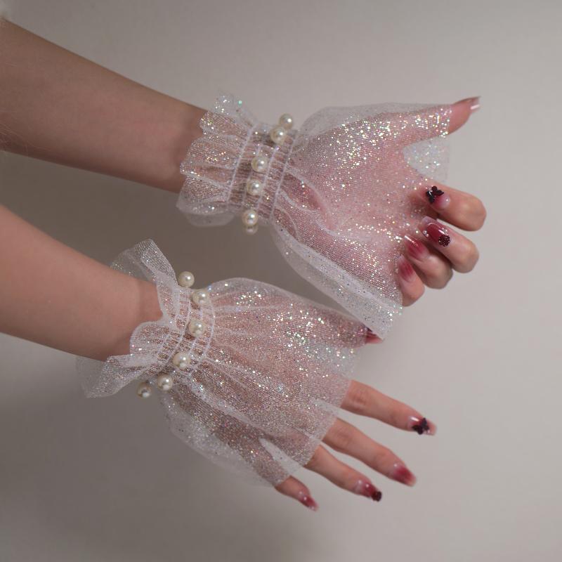 Nail Photo Equipment Short Pearl Lace Wrist Fake Sleeves Bride Decorative False Cuff Tulle Item Nail Art Take Picture Background