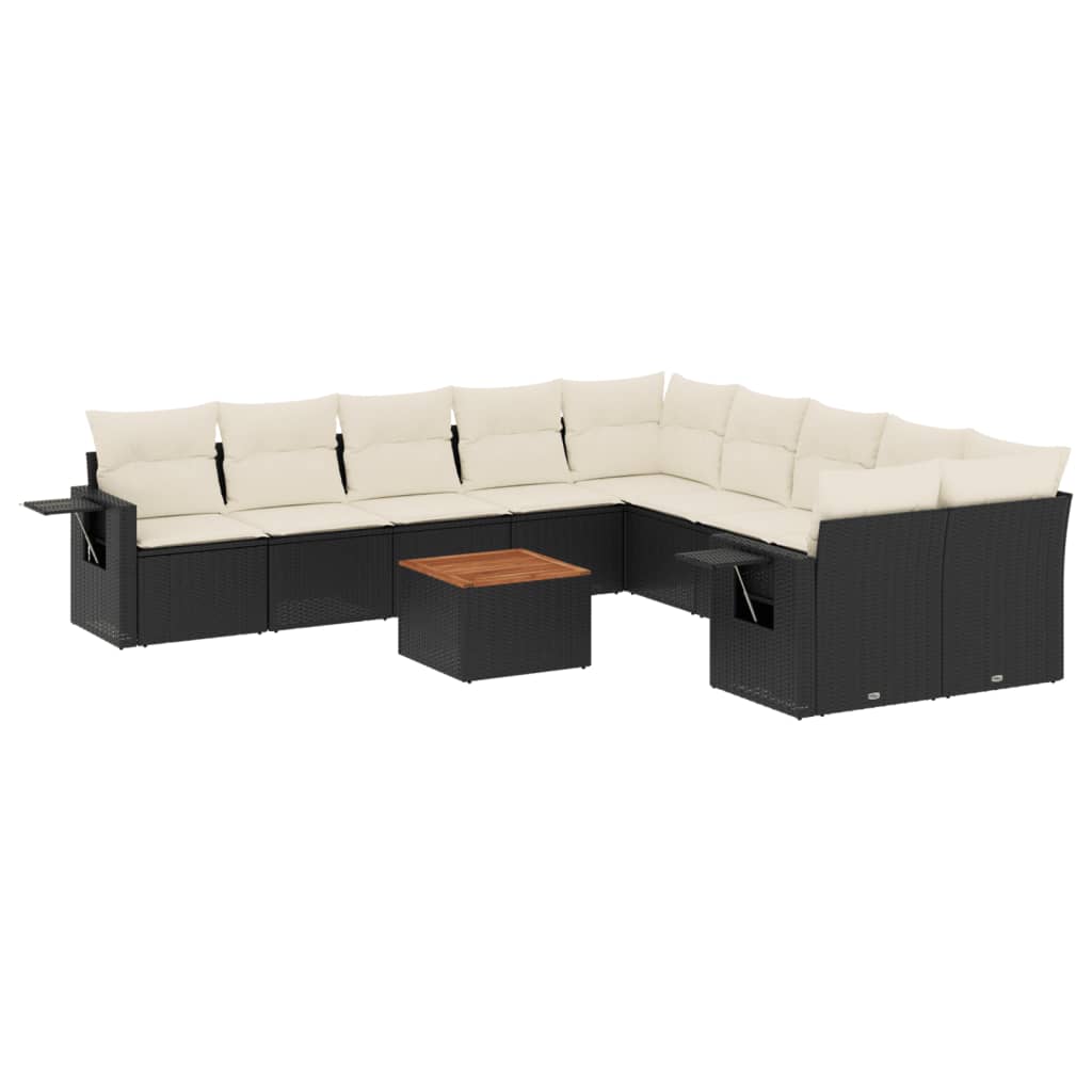Vidaxl 11-Cz. Garden Lounge Set, Cushions Black Rattan Pe
