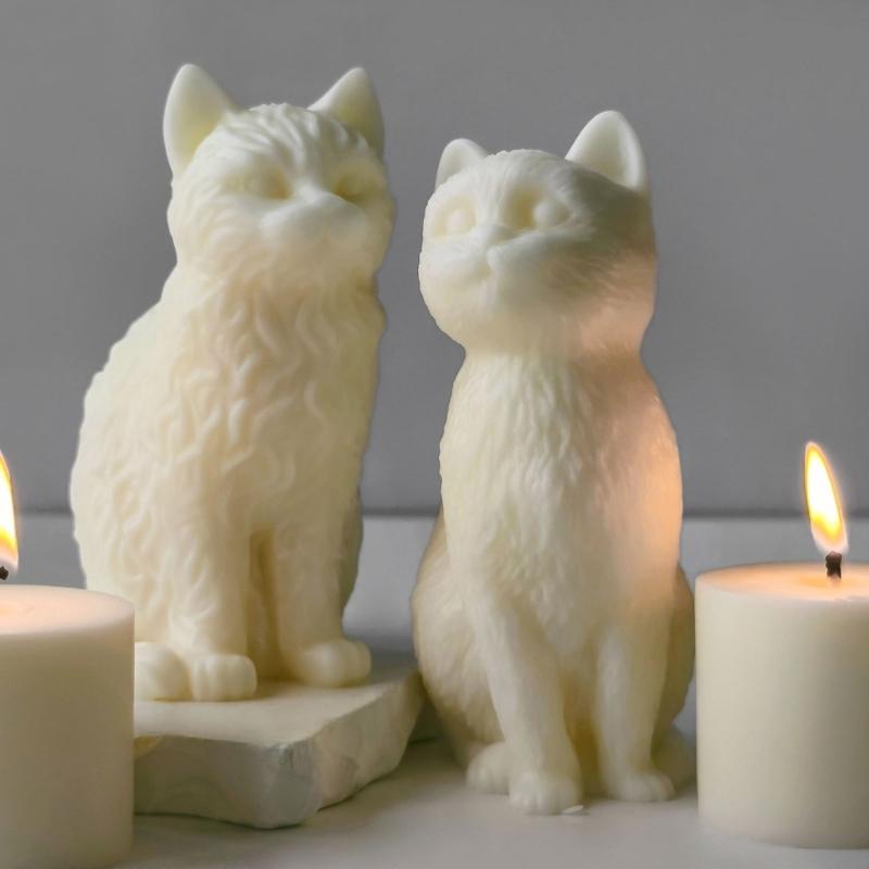 Easy To Clean Silicone Candle Mold Soap Moulds Sitting Cats Shape Resin Project Moulds Silicone Texture for Candle