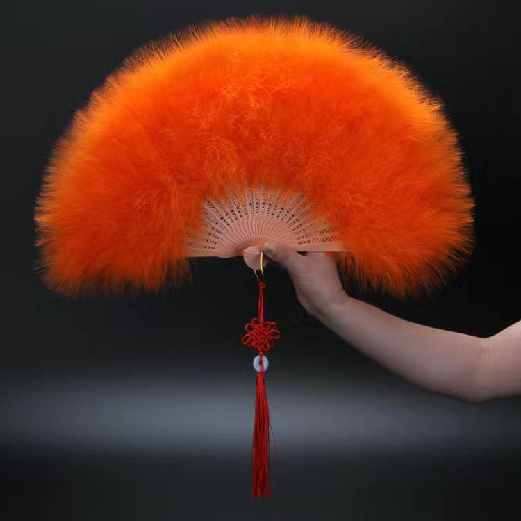 Ancient Style Qipao Feather Folding Fan for Dance and Photography