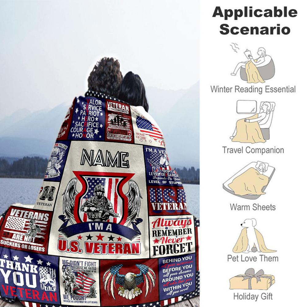 Veterans Personalized Name Blanket Cozy Personalized Blanket Durable Comfort Perfect for Sofa Home Decor Couch Bed Four Seasons Universal