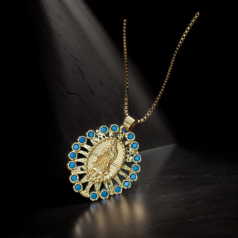 Fashion Religious Copper Micro-Set Colored Zircon Pendant Women'S Jewelry God Necklace