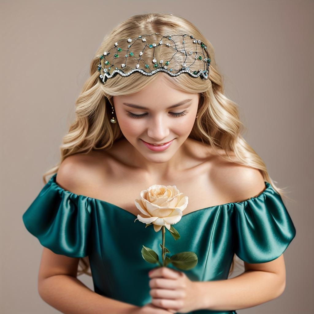 Bling Bling Rhinestone Decorative Wide Brimmed Head Band Net Hair Hoop Vintage Hair Accessories For Women And Girls