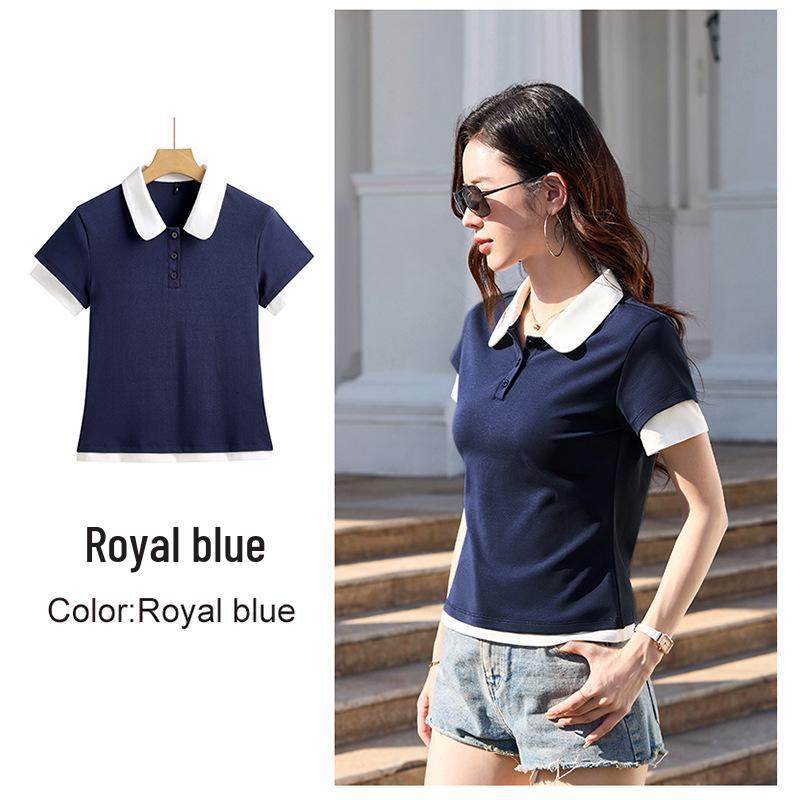 Spring/Summer 2026 Korean Style Women's Slim Fit Cotton T-shirt with Double Layer Sleeves