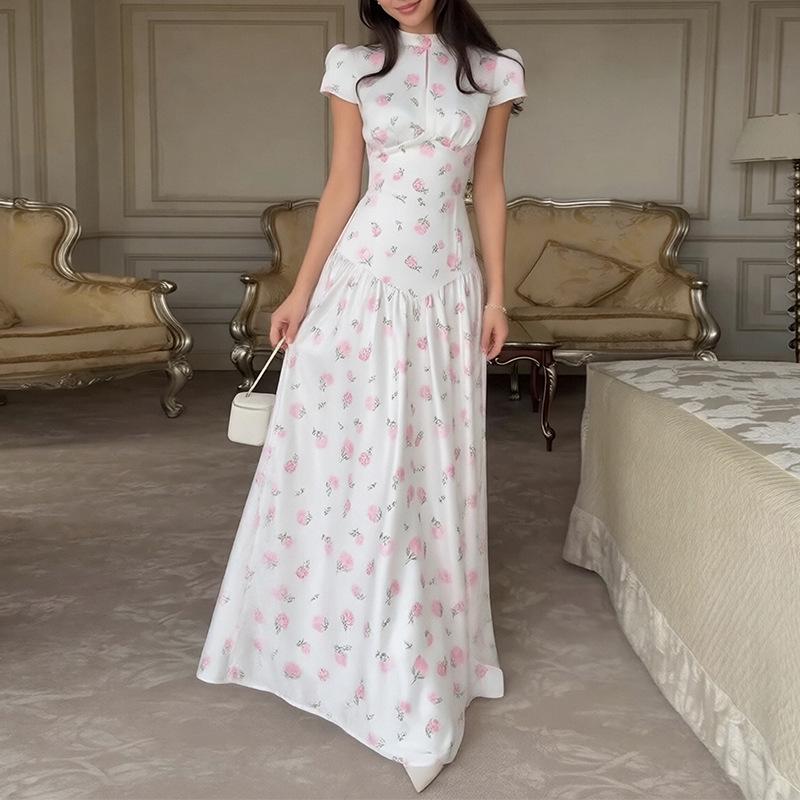 Spring 2026 Women's Fashion: Elegant European and American Plant Print Long Dresses