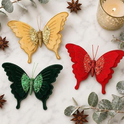 Enfeite de Árvore de Natal Borboleta com Glitter e Adereço de Decoração de Cena