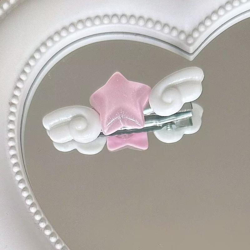 New Jelly Pink Star Wings Hair Clip Cartoon Sweet Versatile Side Clip Hair Accessories Superlatives Duckbill Star Wing Hairpin