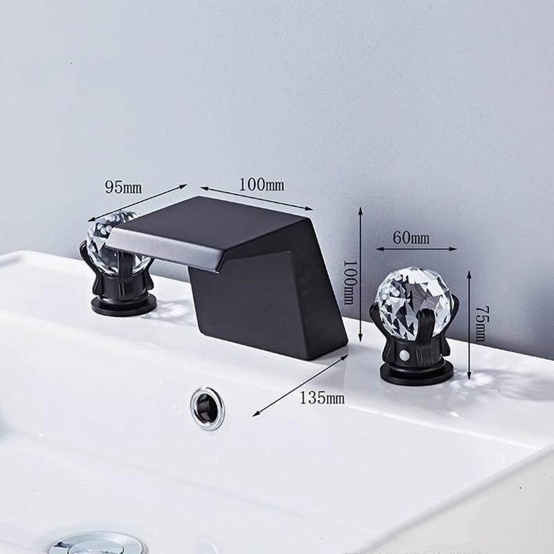 Grifo de Baño Tuqiu Lujo Dorado Cepillado Grifo de Lavabo Amplio de Latón Grifos de Fregadero Grifo de Fregadero Negro de 3 Agujeros Grifo de Agua
