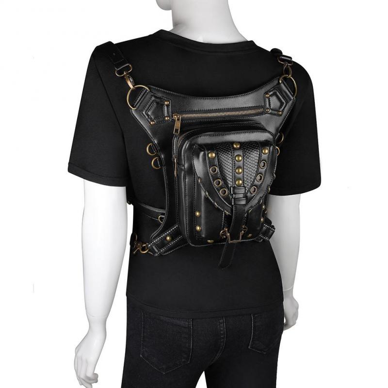 Johnature Moto & Biker Dame Midjepakke Multifunksjonell belteveske Fashion Rivet Pu Leather Skulder- og Crossbody-vesker