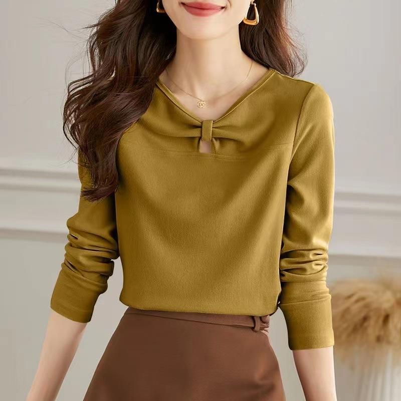 V-výstřih Designový smysl, Dutý Zauzlovaný Tričko s dlouhým rukávem pro dámské jaro, podzim a zimu Nový základní top