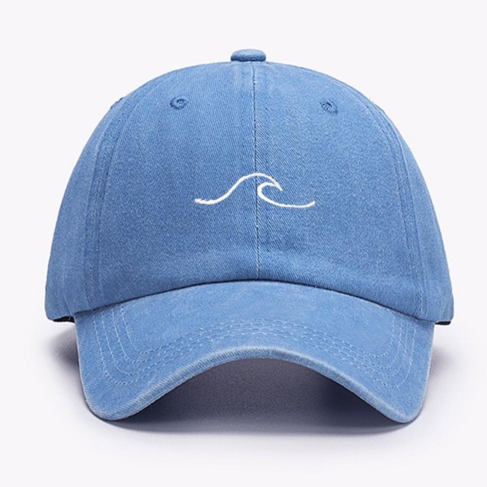 

Trend Wave Pattern Embroidery Baseball Hat Wide Brim Solid Color Duck Tongue Hat Casual Sun Hat Women світло-синій колір