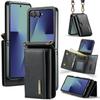 DG.MING M6 Series For Samsung Galaxy Z Flip7 5G Foldable Case PU+PC Phone Cover with Wallet/Shoulder Strap
