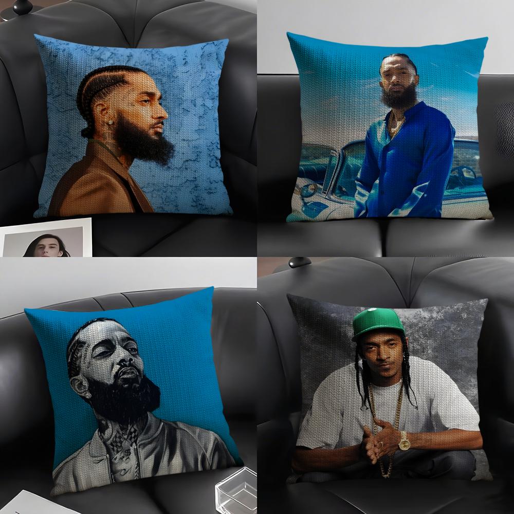 N-Nipsey Husslee Rapper Cushion Cover Natural Linen Organic Fabric Double-Sided Printing Sofa Home Decor Gift Pillow Case
