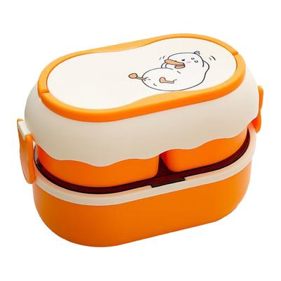Brotdose 2 Etagen 3 Fächer Großes Fassungsvermögen Mikrowellengeeignet Niedlich Tragbar Bento Brotdose Orange