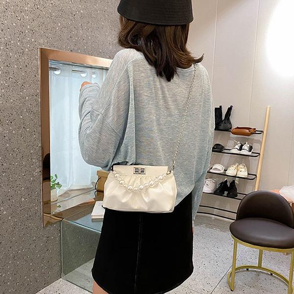 WTEMPO Frauen Vintage Perlen Dekoration Handtasche Weibliche Einfarbig Unterarm Kette Tasche Einzelnen Schulter Party Tasche