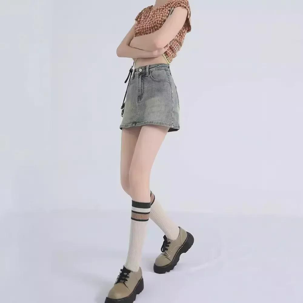 Fustă Denim Retro A-Line cu Talie Înaltă - Anti-Expunere, Croială Slim pentru Vară