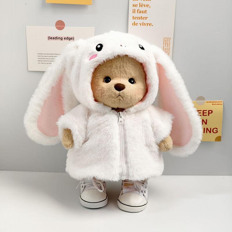 Medium Bear Outfit - Blue Pink Striped Carrot Overalls Set