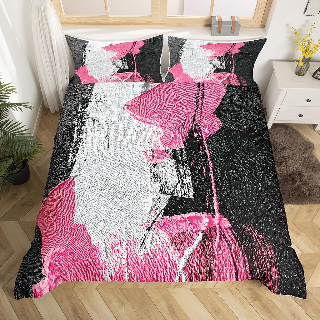 Homewish Pink Oil Printing Duvet Cover SetModern Fashion Artwork Bedding SetTeen Kid Adult Bed Set