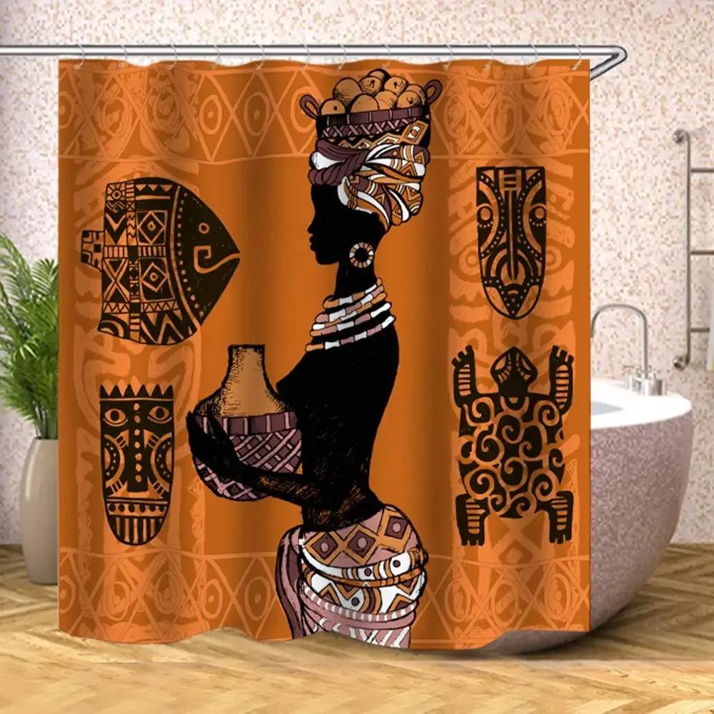 African Egyptian Women Shower Curtain with 12 Hooks African Girl Shower Curtain Waterproof Durable Afro Lady Shower Curtains Set