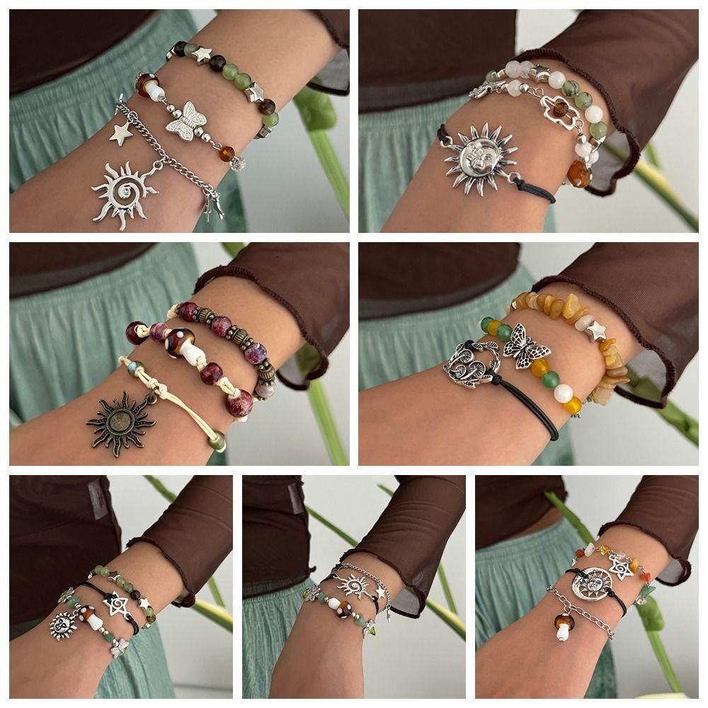 Multi-Layer Ethnic Style Bracelet Spiral Design Gravel Woven Bangle  Jewelry