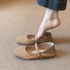 Soft Leather Version~ French Literary and Artistic Style Woven Hollowed-out Outer Wear Breathable Mary Jane Sandals Women's Word with Flat Shoes