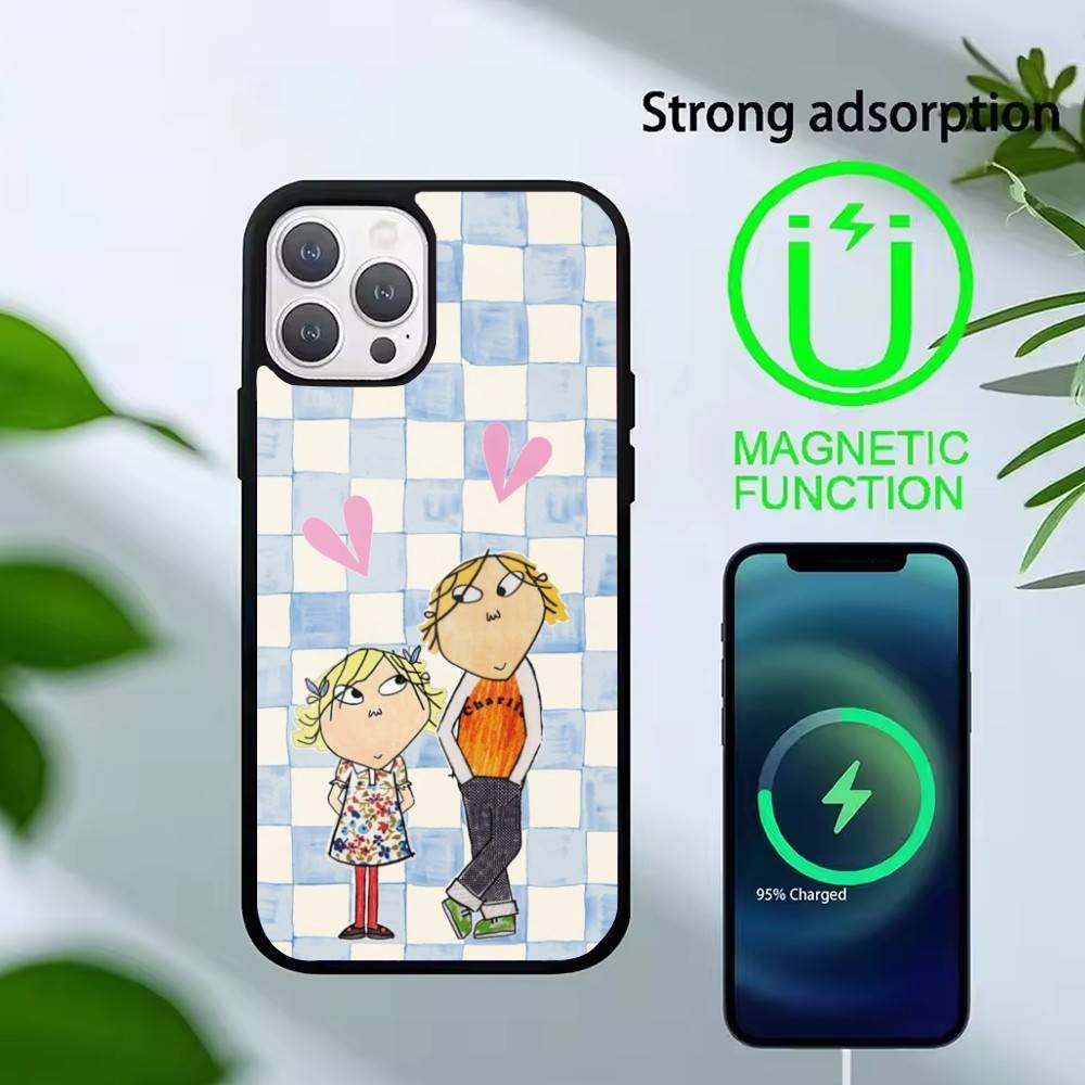 L-Cutting-Fabric Charlie and Lola Cartoon Phone Case For iPhone 14,16,15,13,17,12,Plus,Pro,Max Magnetic For Magsafe Frosted Cove