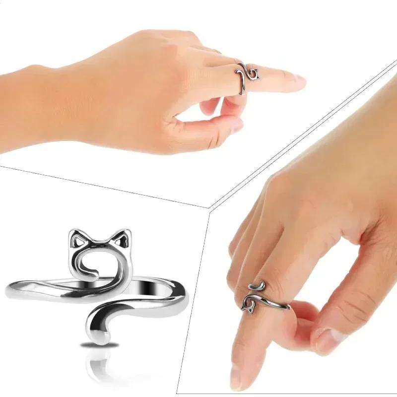 1PC Geometric Cat Ring Knitted Yarn Top Needle Crochet Hook Adjustable Knitted Crochet Hook Thread Loop Sewing Supplies