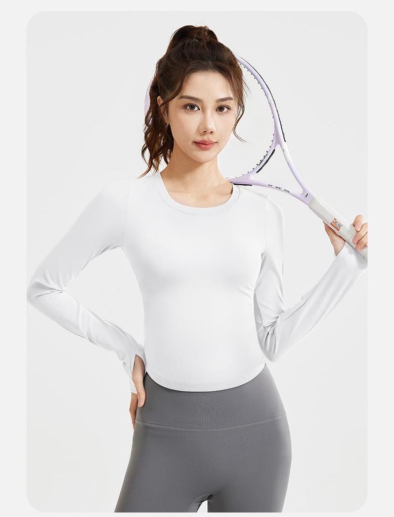 Juyi Hall Women's Long Sleeve Slim Fit Running & Yoga T-shirt with Built-in Bra