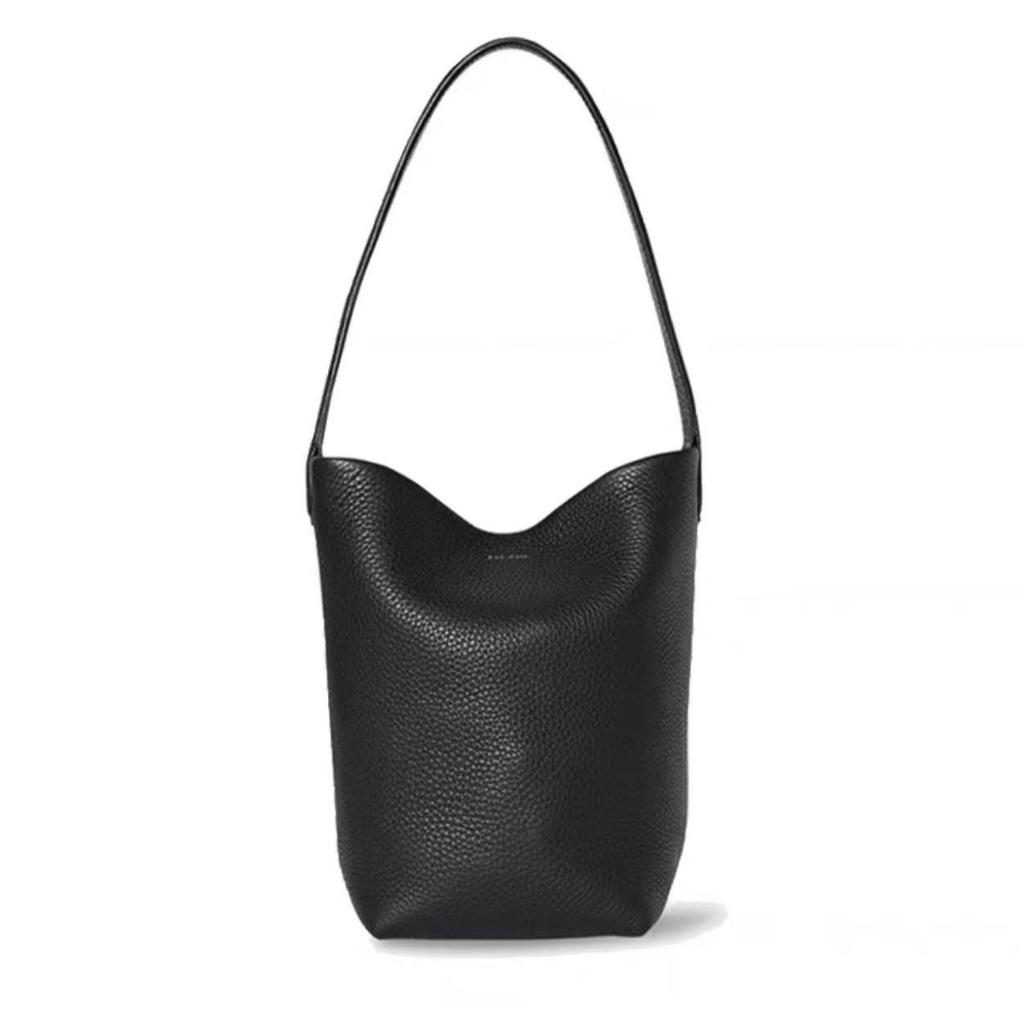 The Row Large Capacity Genuine Leather Lychee Pattern Bucket Tote for School Commuting