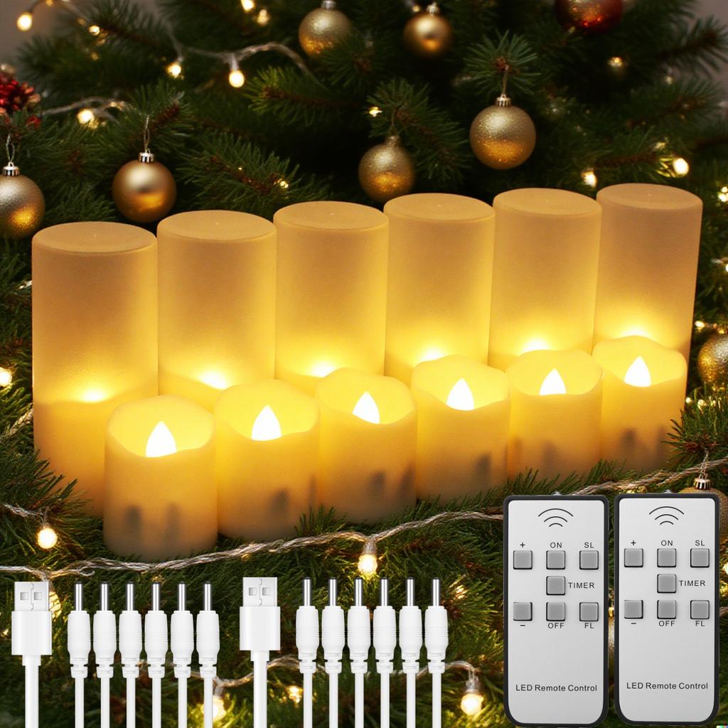 Rechargeable Flameless Votive Candles with Timer Remote Flickering LED Tea Lights with USB Charging Cable Electric Xmas Candles