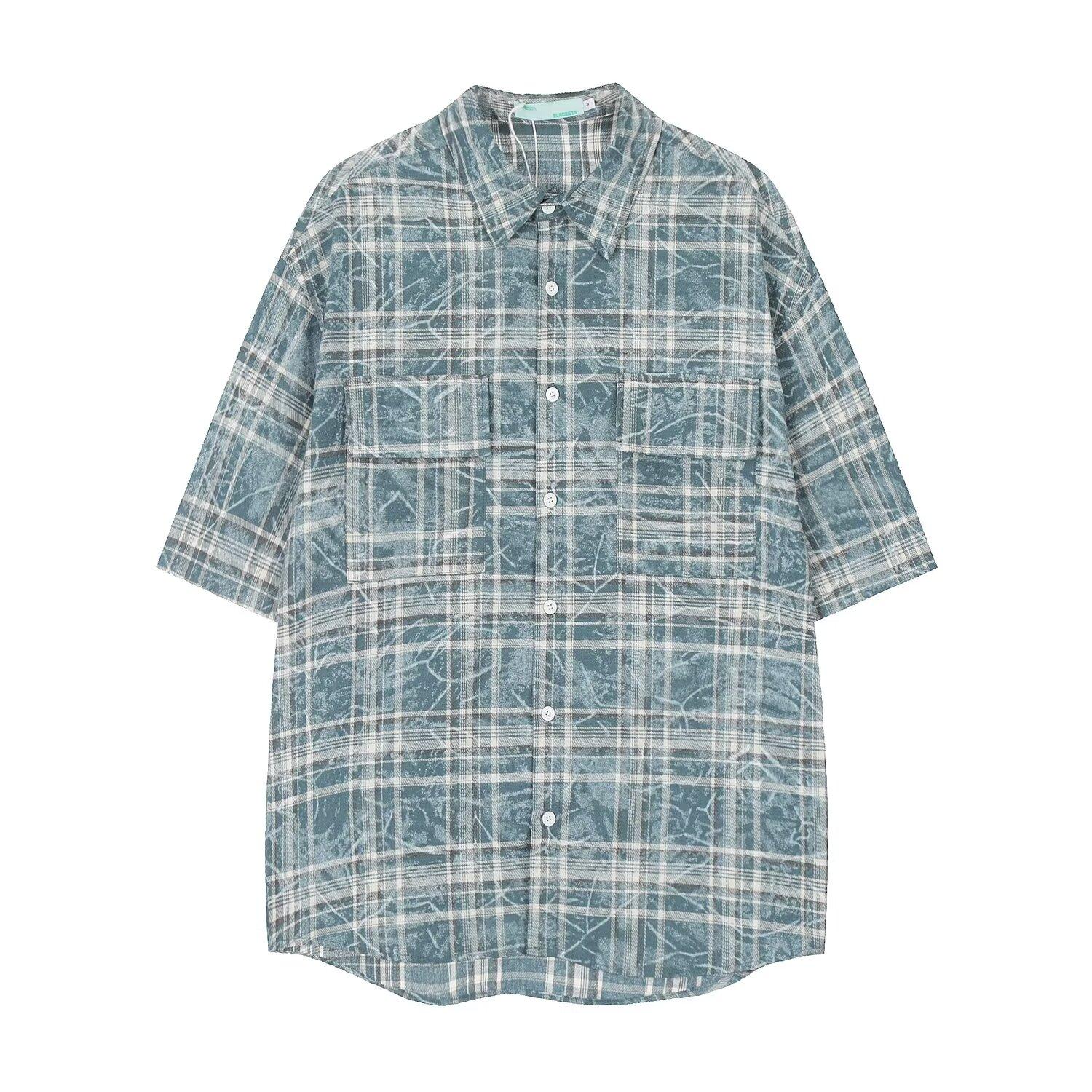 

Летняя новая повседневная рубашка с рукавами пять четвертей, свободная рубашка большого размера с короткими рукавами для мужчин и женщин XL синий