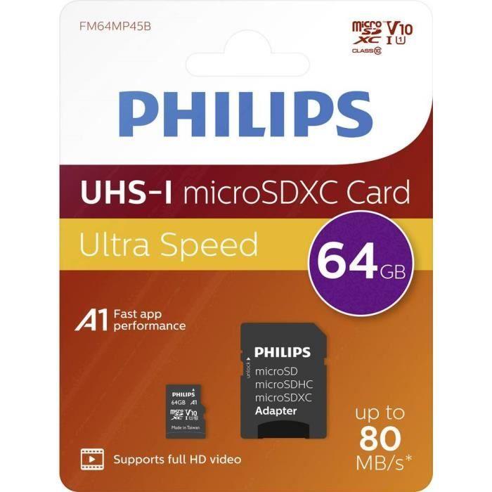 Philips microSDXC-Karte 64 GB Klasse 10 mit SD-Adapter