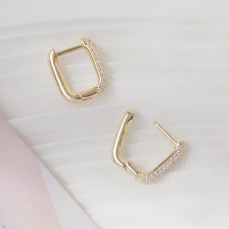 Creative Simple Design Lock Square Earring 14K Real Gold Exquisite Copper Inlaid Zircon Women Earrings Jewelry