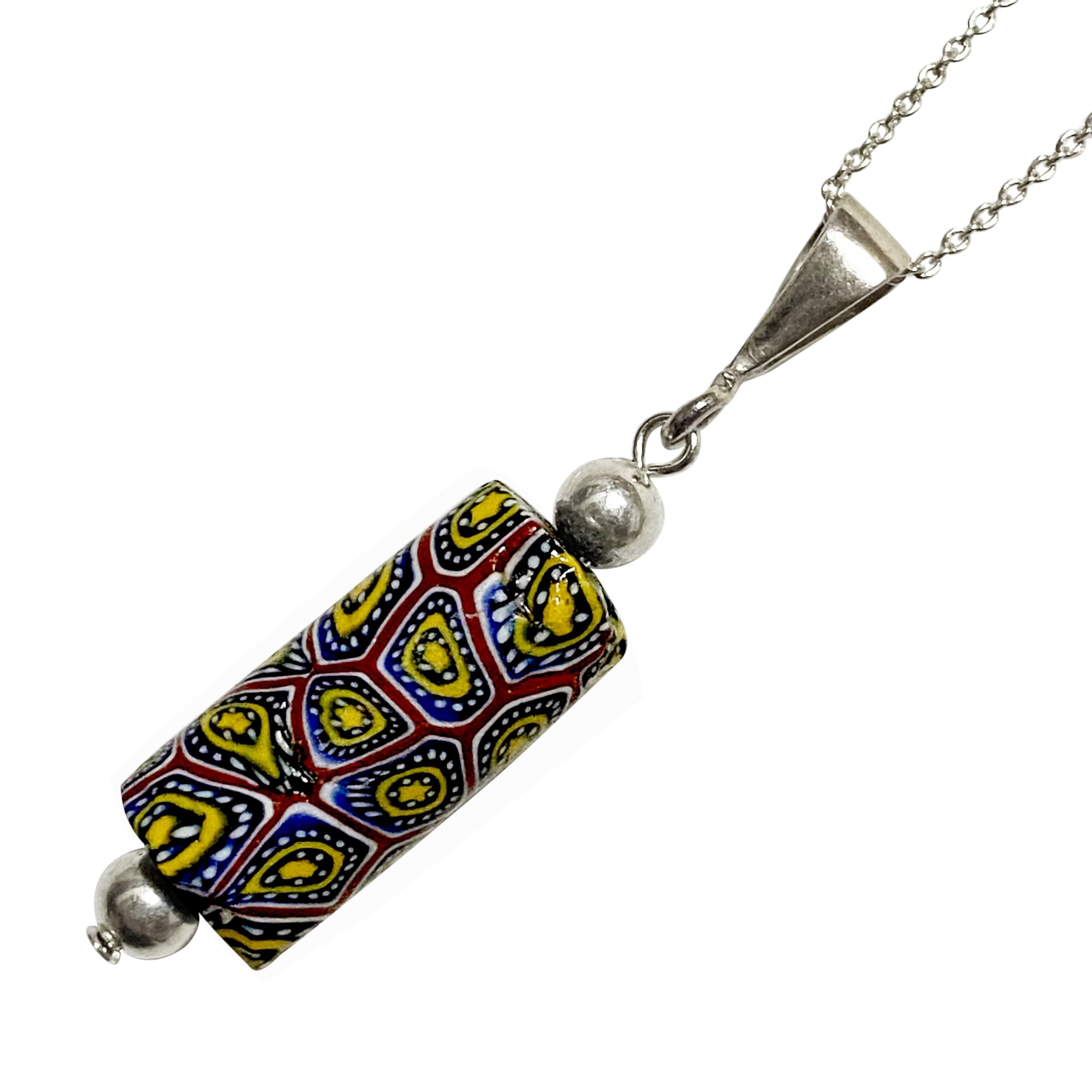 Venetian glass bead antique beads SILVER925 pendant necklace millefiori Venetian trade beads handmade beads curb chain necklace 55cm Antiquebeads