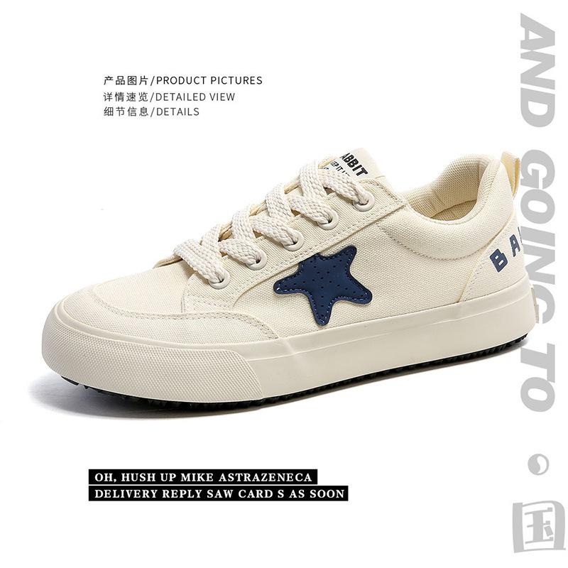 

Little white canvas shoes men s new spring and autumn ulzzang versatile niche design star flat-bottomed skateboard shoes 1201 44 бежевий